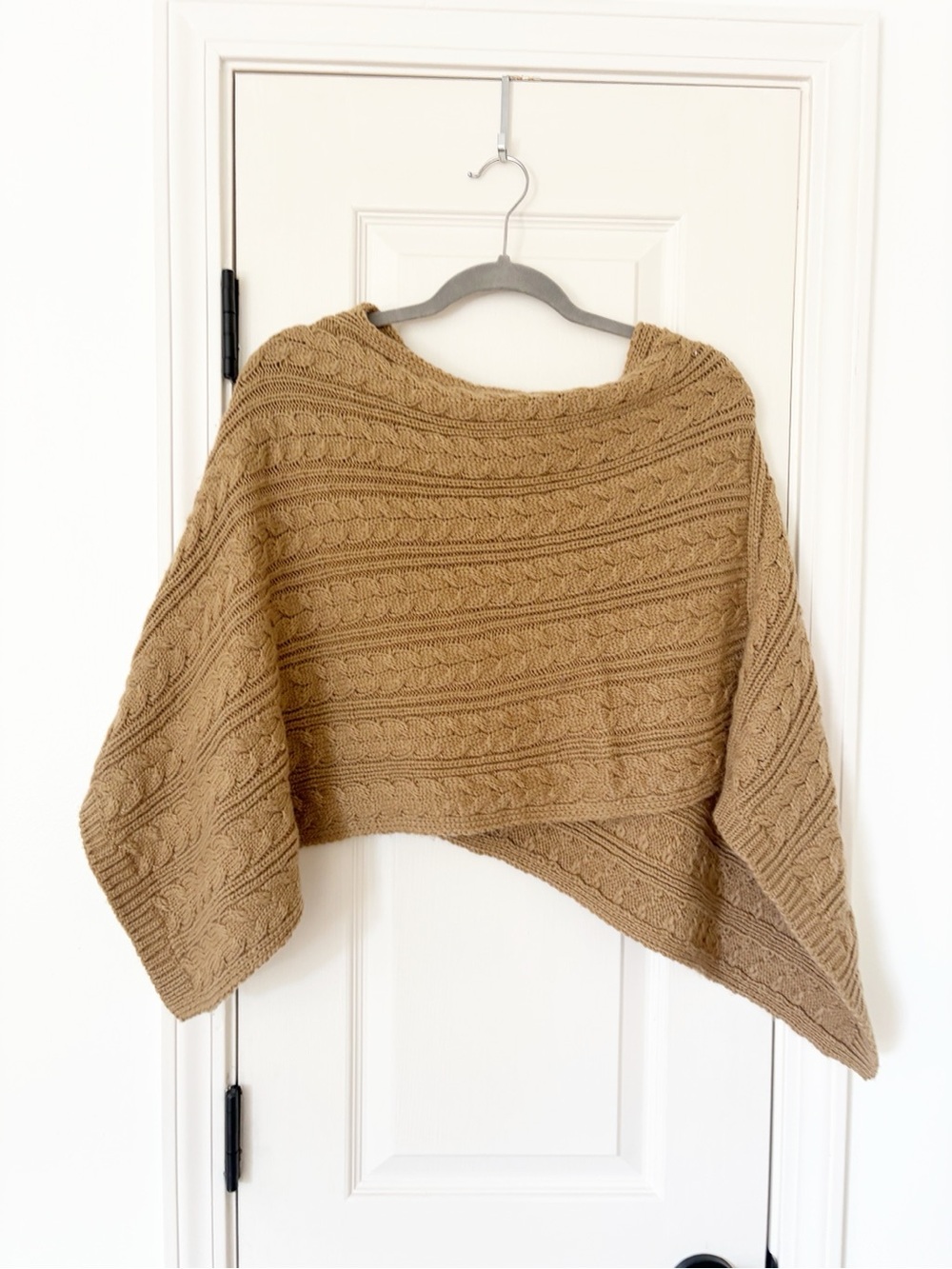 LOFT tan brown cable knit poncho sweater one size fits most
